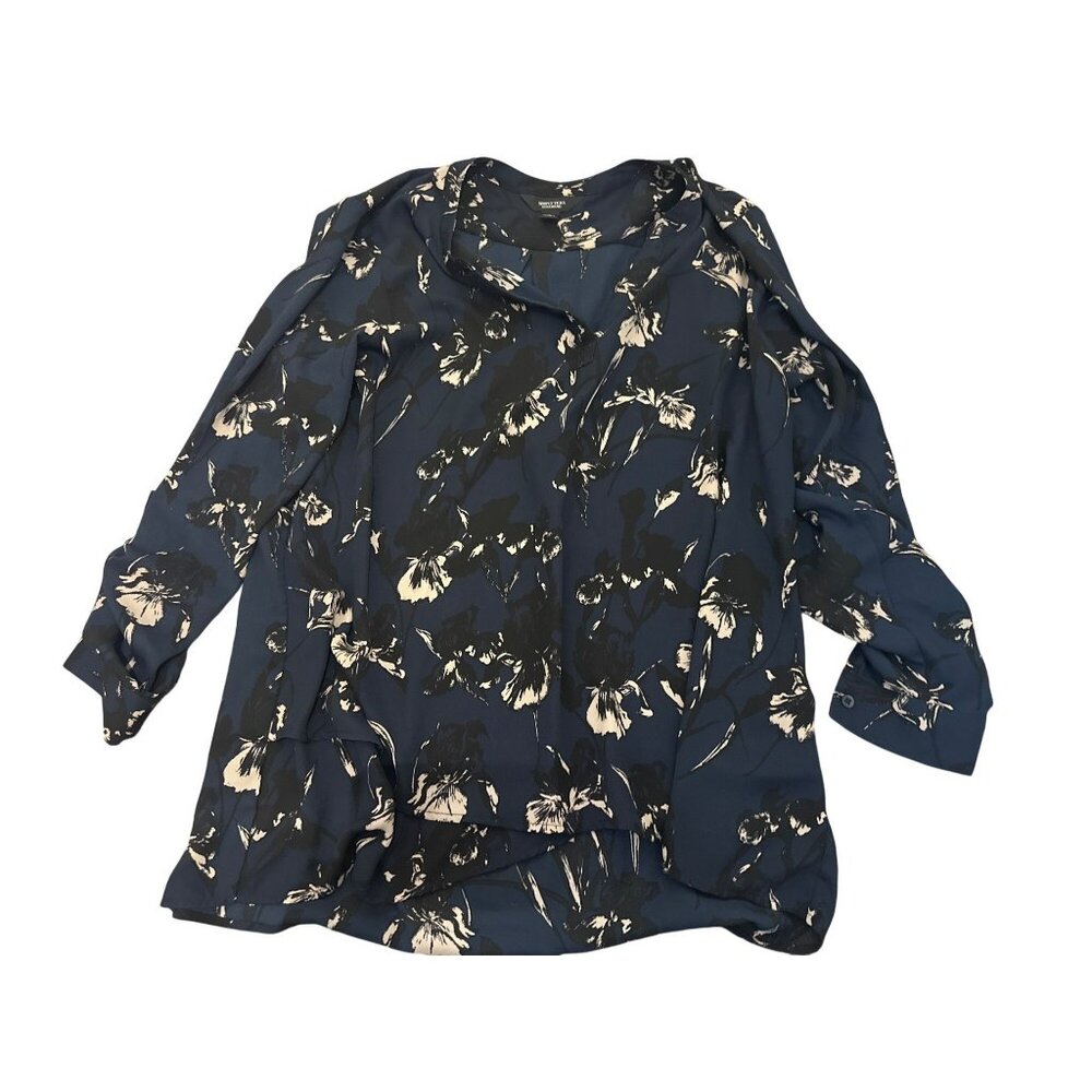 Simply Vera Vera Wang Navy Floral Blouse L Long Sleeve Career Cottage Core
